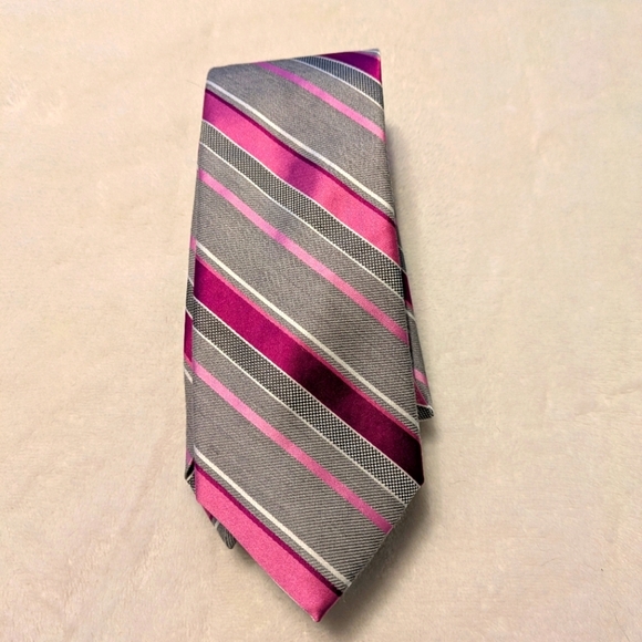 Madison Tie pink and gray stripes NWT - Picture 2 of 5